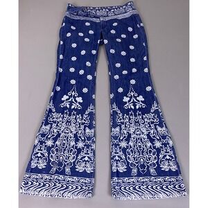 We The Free Free People Just Float On Flare Jeans Size 27 Blue Batik Boho Print